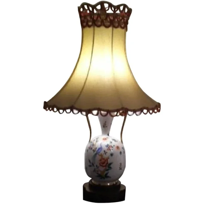 Vintage 1950’s Hand Painted Lamp with Birds & Flowers
