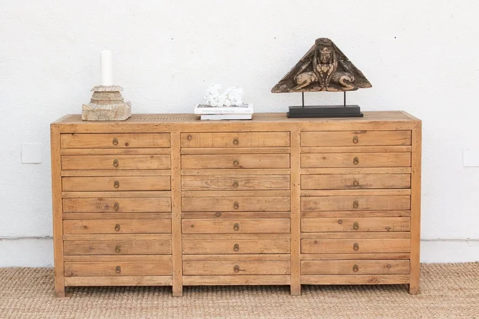 Vintage Bleached Wood 21-Drawer Apothecary Dresser (Trade)