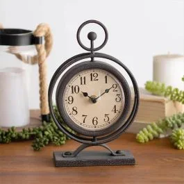 Vintage Inspired Round Metal Table Clock