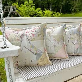 Vintage Quilt Church Accent Pillow
