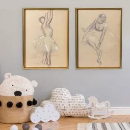 Vintage Reproduction Ballerina Sketch Framed Wall Art Set of 2