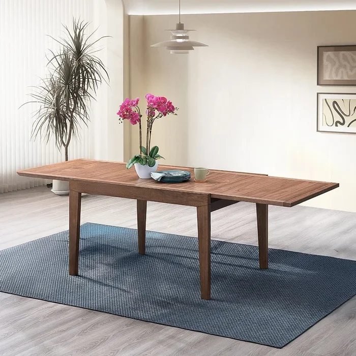 Walnut Finish Rectangular Extendable Dining Table with 47″ Leaf