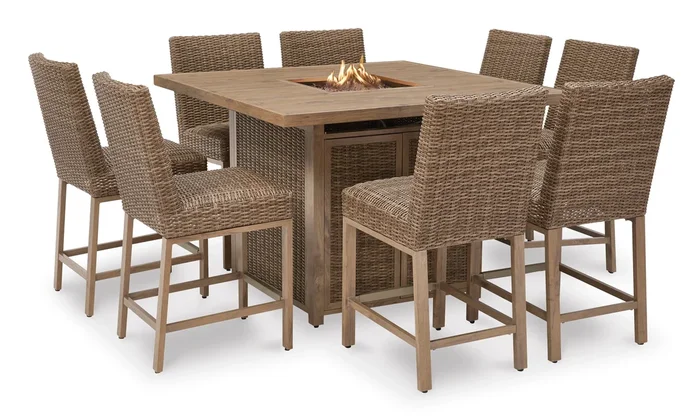 Walton Bridge 9-Piece Bar Height Fire Pit Dining Set