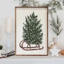 Watercolor Tree On Sled Left Framed Wall Art