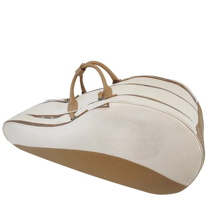 White & Beige Leather Tennis Racquets Backpack
