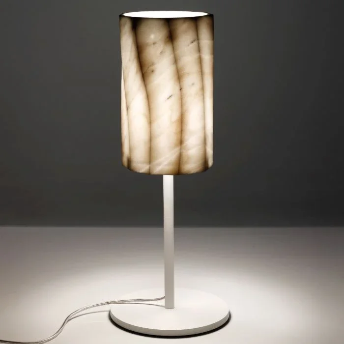 White And Grey Calacatta Marble Shaded Table Lamp