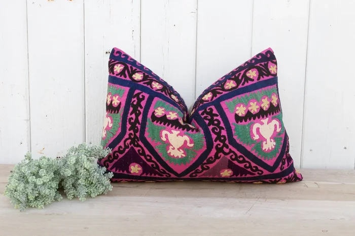 Wild Berry Suzani Lumbar Pillow (Trade)