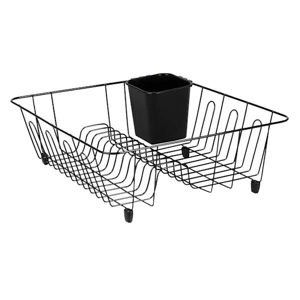 Wire Dish Rack with Holder, Black