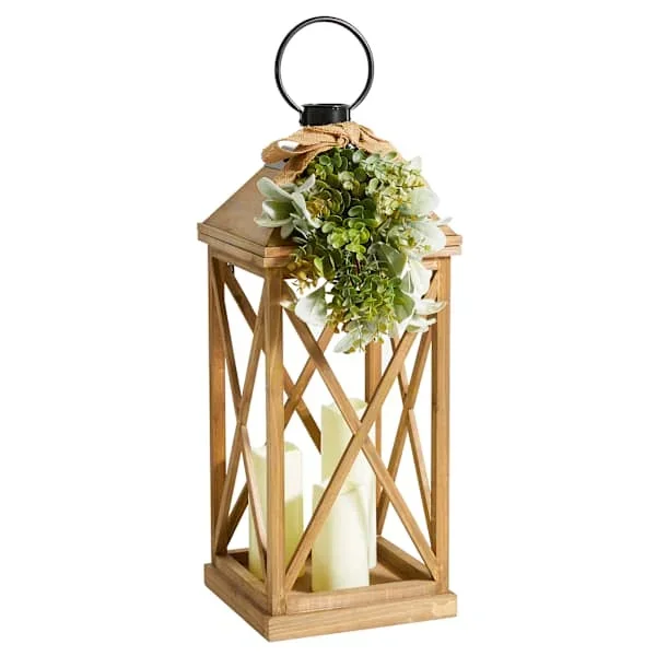 Wood & Floral Outdoor LED Lantern, 26″