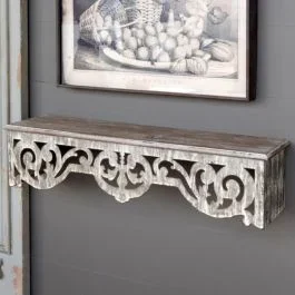 Wood And Metal Filagree Wall Shelf