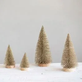 Wood Base Glittered Bottlebrush Tree Set of 4