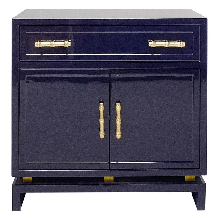 Worlds Away Marcus Nightstand with Bamboo Details – Navy