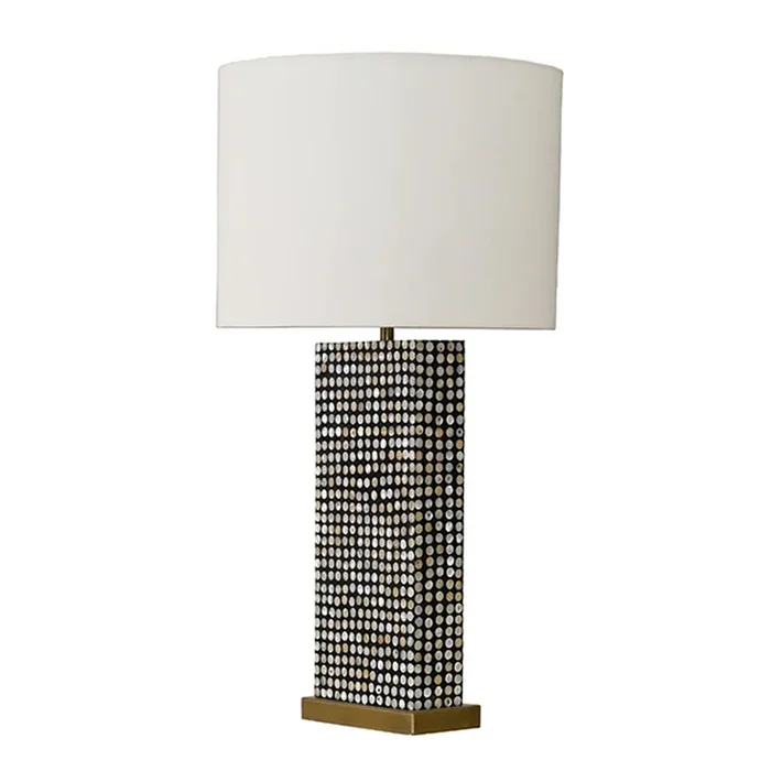 Worlds Away Melvick Table Lamp – Black Resin with Mother of Pearl InlaY