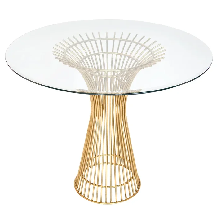 Worlds Away Powell Table with Round Glass Top – Gold Leaf