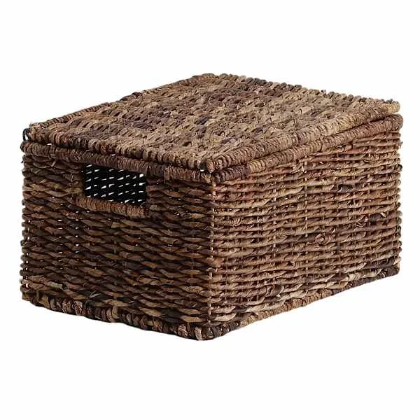 Woven Abaca Storage Basket with Lid, Medium