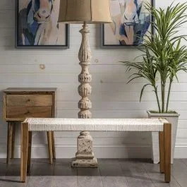 Woven Jute Farmhouse Seat Bench