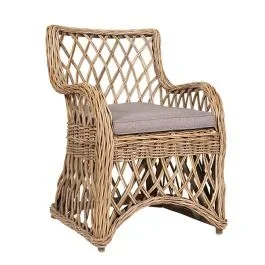 Woven Rattan Curved Arm Dining Chair Set of 2 | SHIPS FREE