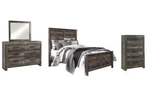 Wynnlow Queen Crossbuck Panel Bed, Dresser, Mirror and Chest