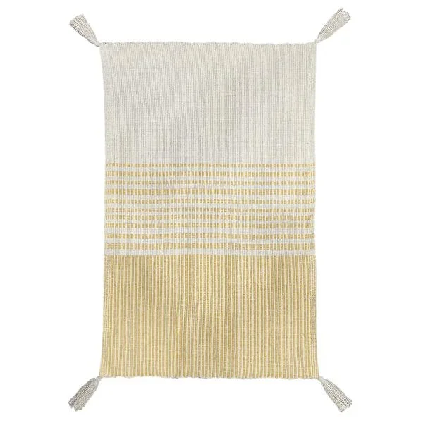 Yellow & Ivory Striped Tassel Accent Rug, 27×45