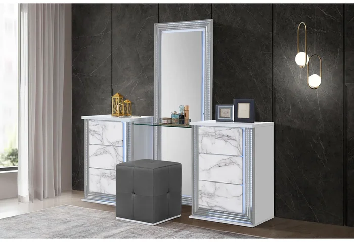 YLIME WHITE MARBLE VANITY STOOL
