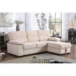 Zanika Beige Velvet Sectional With Storage