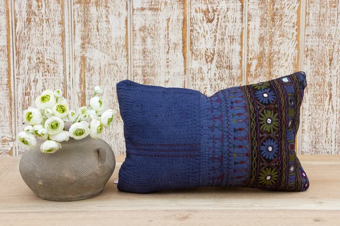 Zar Antique Indigo Grain Sack Pillow