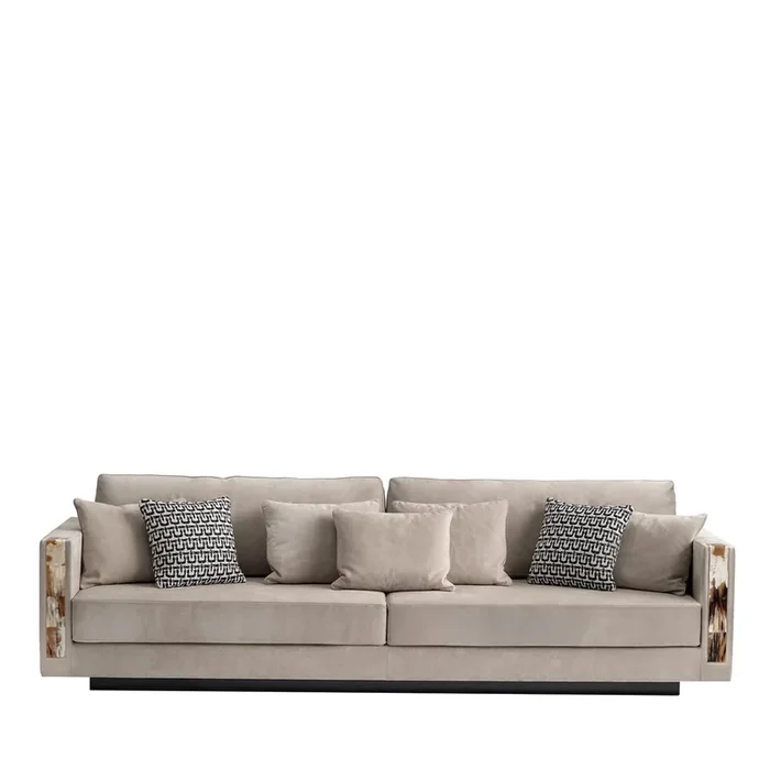 Zeus 4-Seater Beige Sofa with Horn Inlays