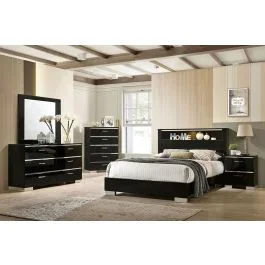 Zsolt Black Lacquer Bed With Light